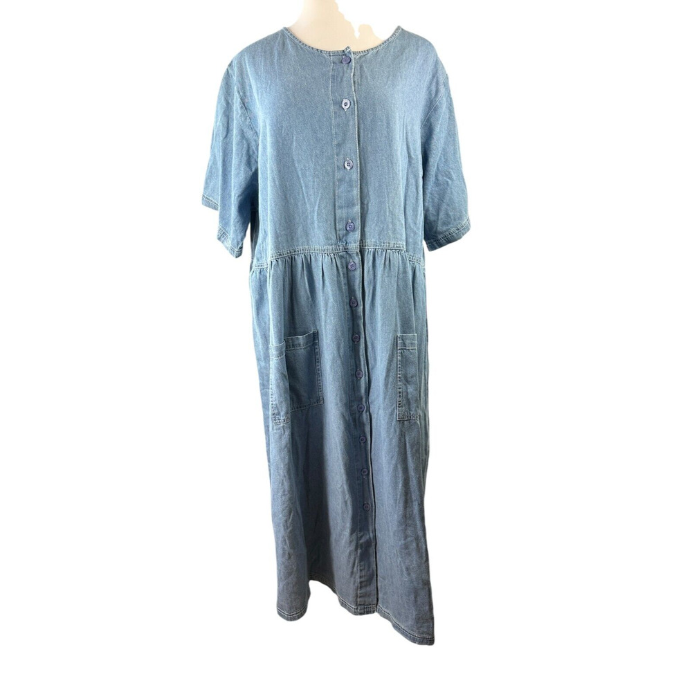 NWT Mainstreet Blues Denim Jean Dress Button Front Full Length Plus Size 28W - Picture 7 of 10